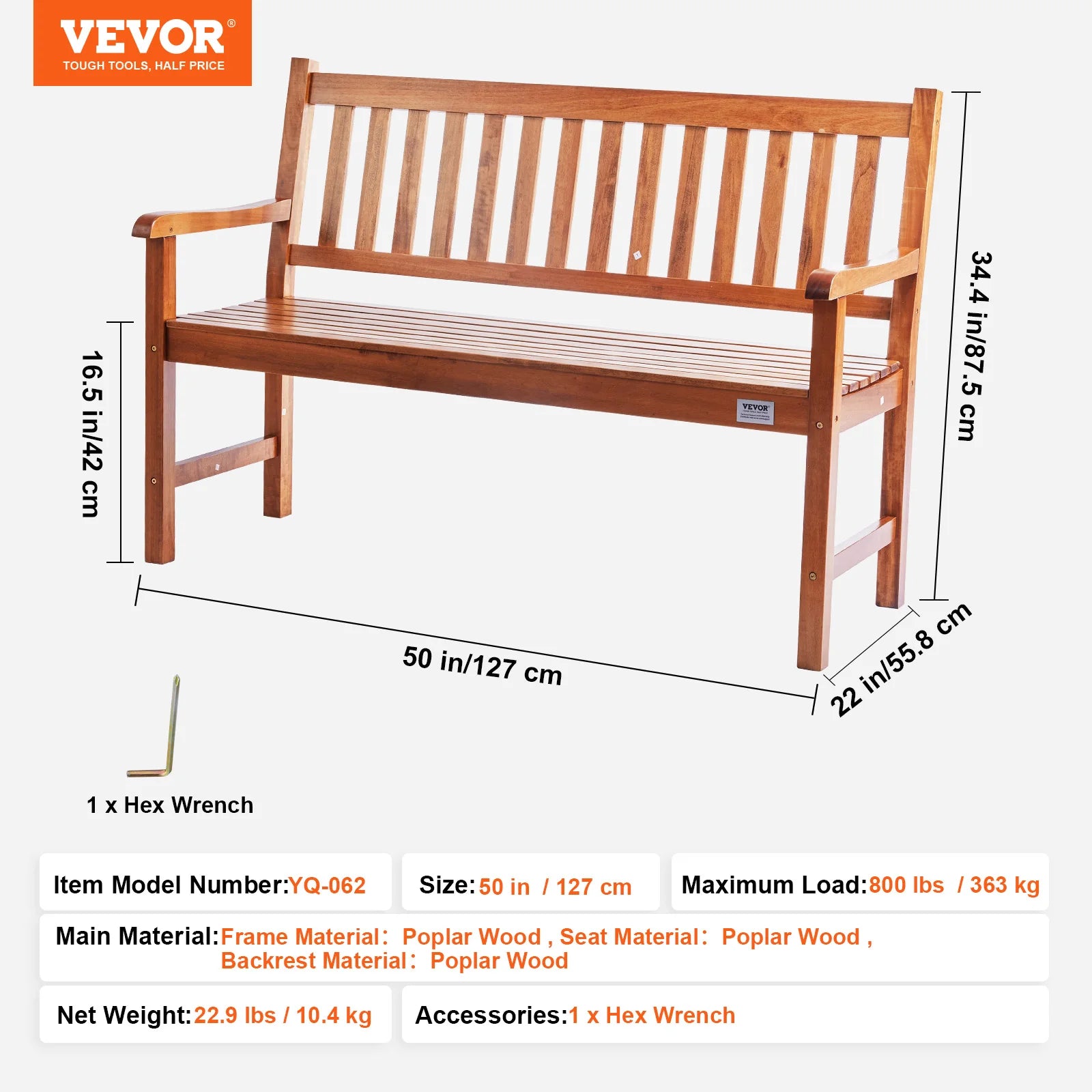 Outdoor Bench Wooden Metal