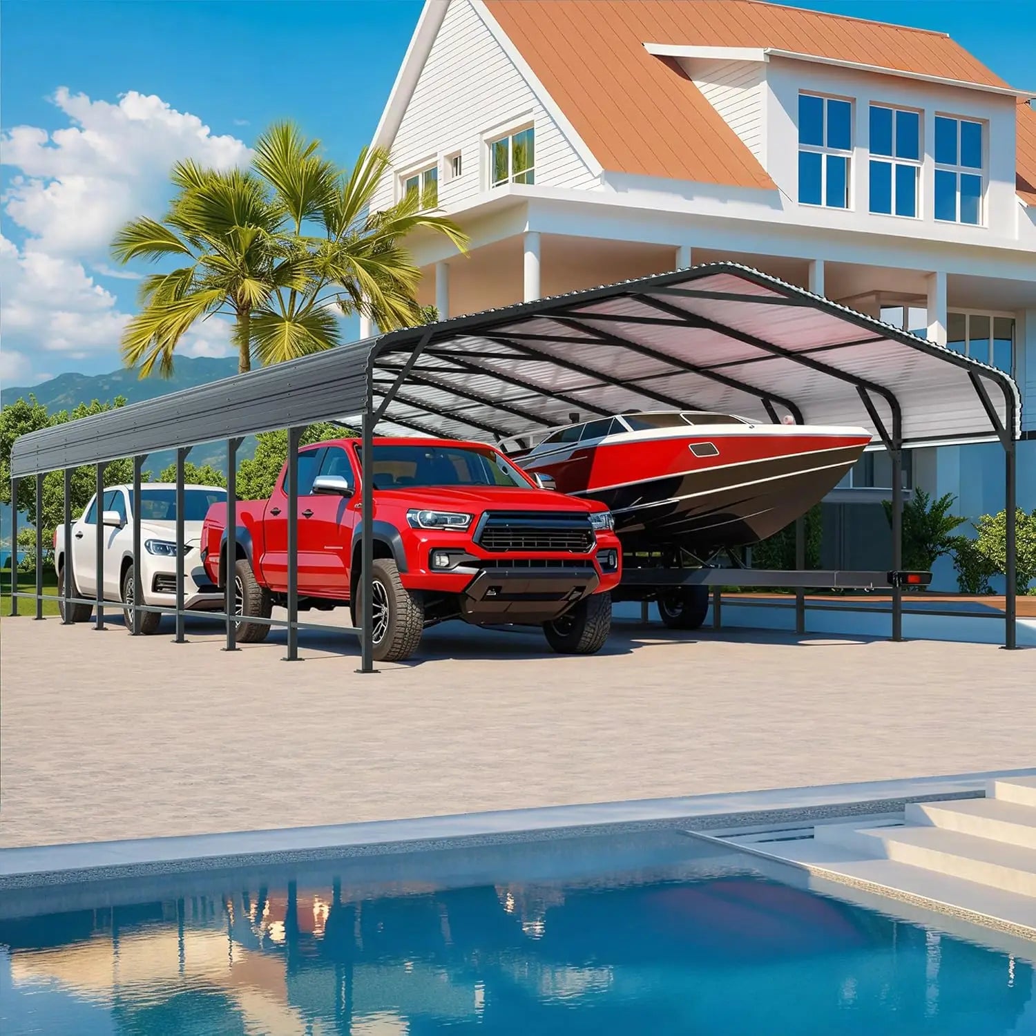 VIWAT 10x15~20x40FT Multi-Size Metal Carport