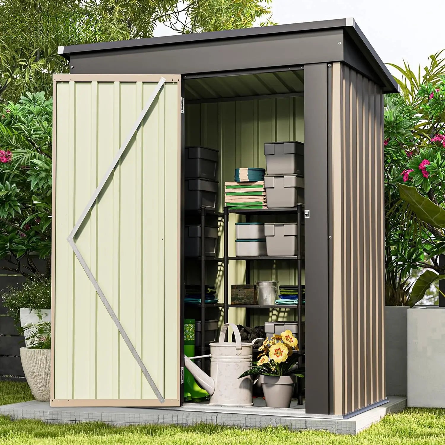 5x3 FT Brown Metal Outdoor Storage Tool Shed