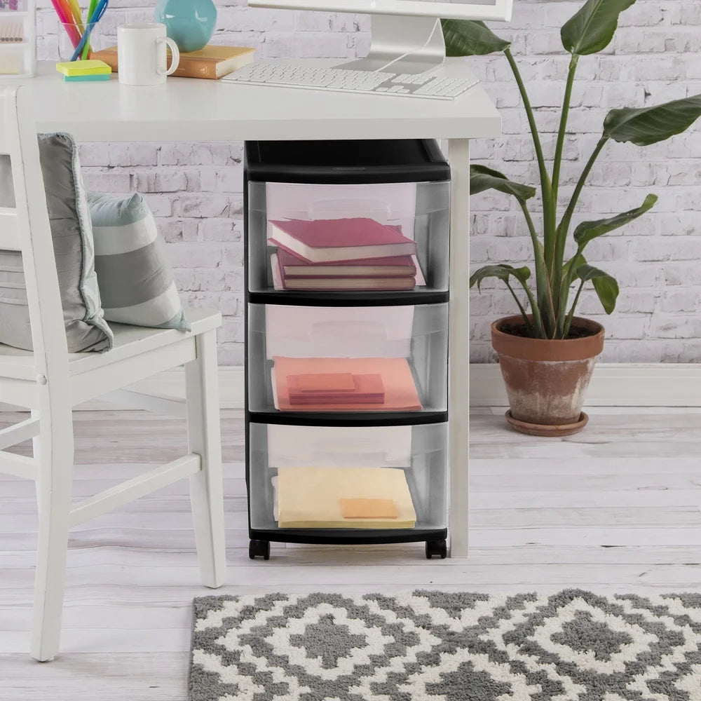 3 Drawer Plastic Storage Cart with Clear Drawers