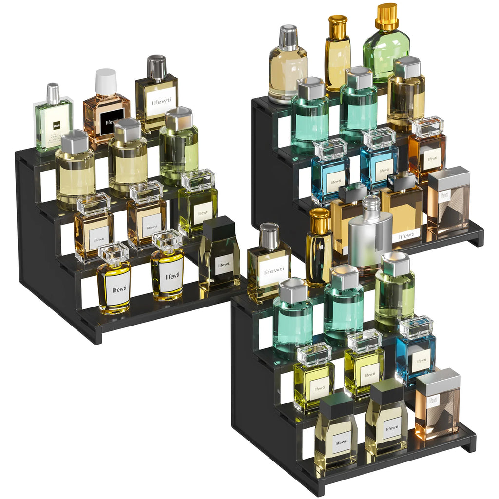 Dark Cologne Stand, Step Perfume Organizer, Tool-free Assembly, Display Stand Shelf for Fragrance, Skincare, Figurine, Dessert