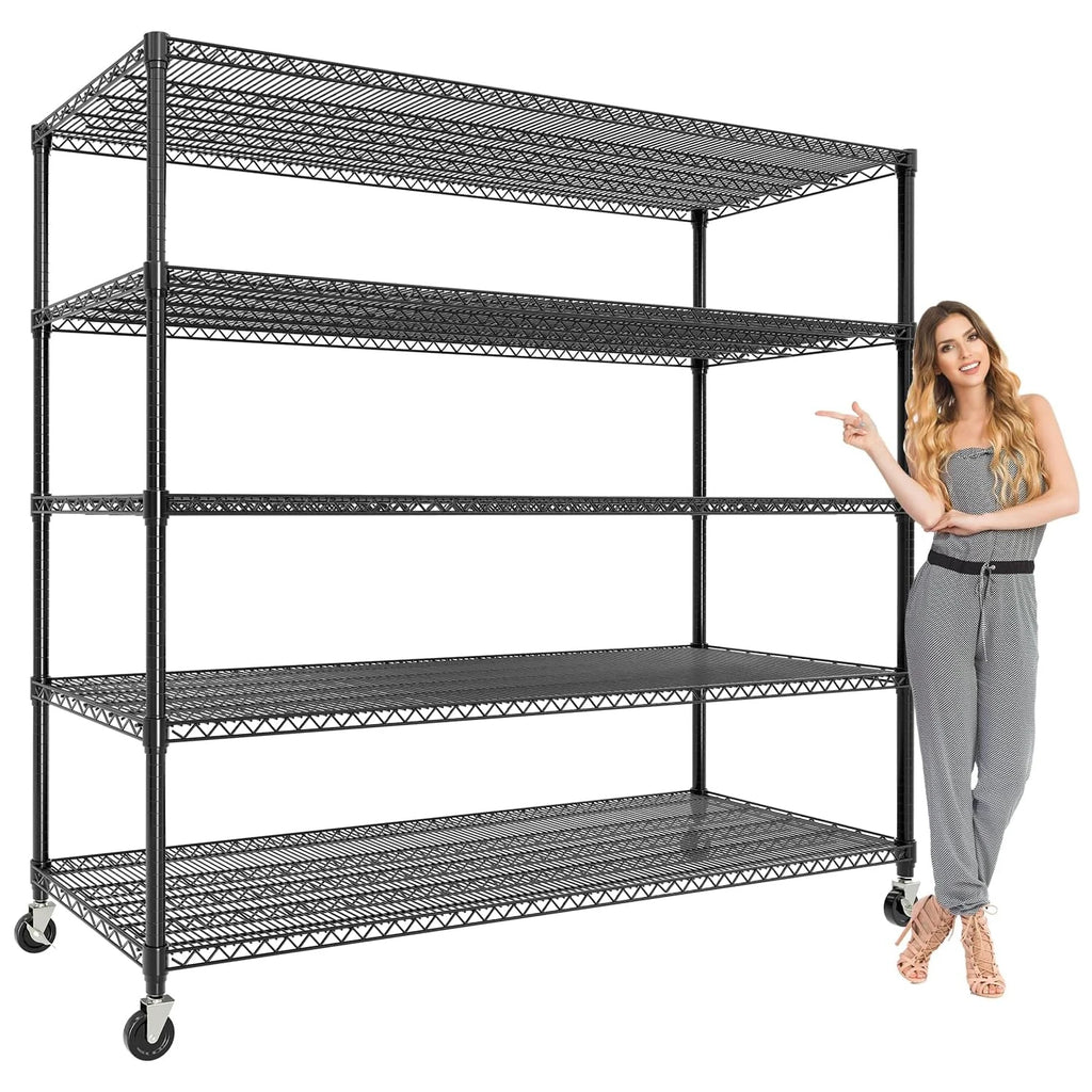 5-Tier Commercial Storage Shelves Unit with Wheels