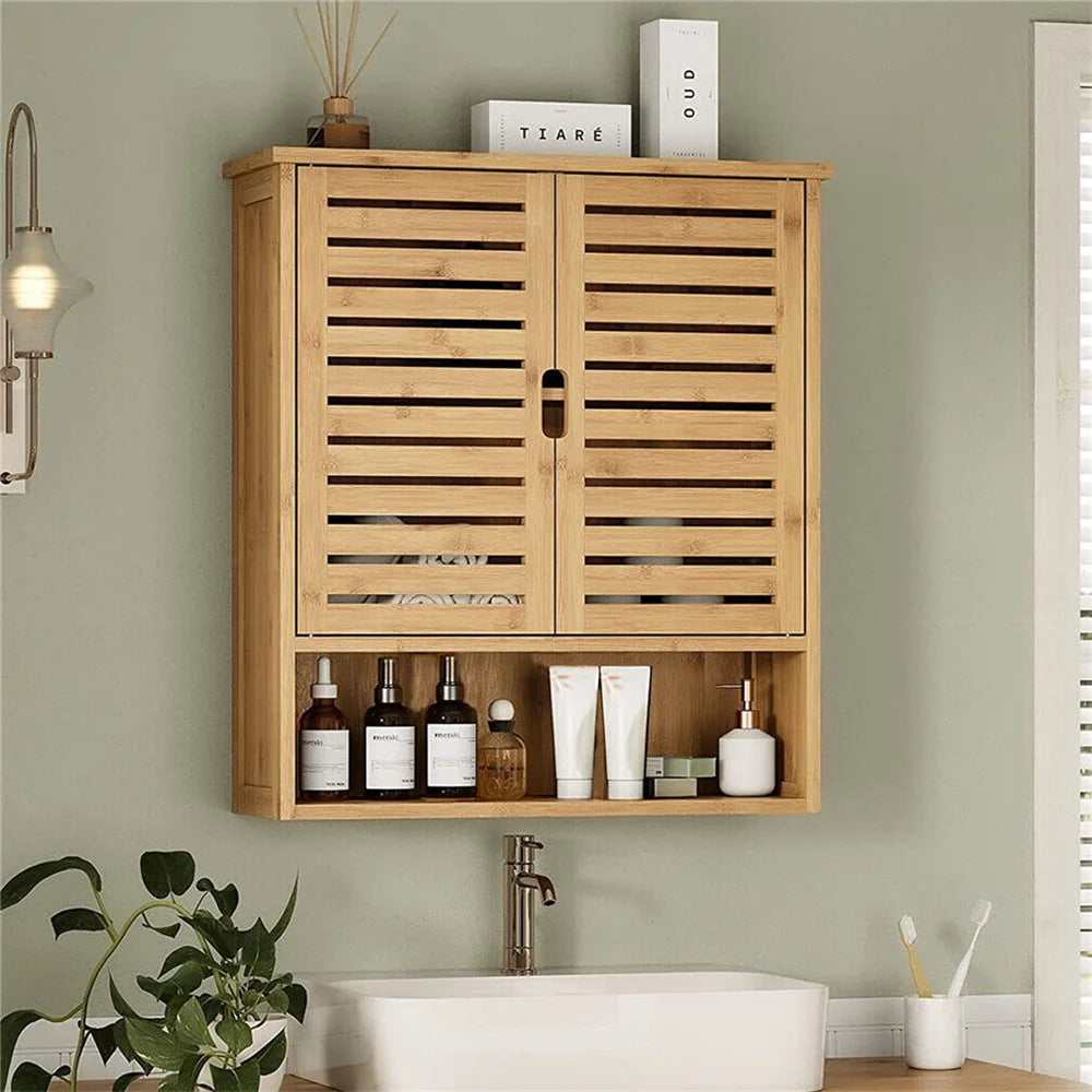 Natural Bamboo Wall-Mounted Adjustable Shelf