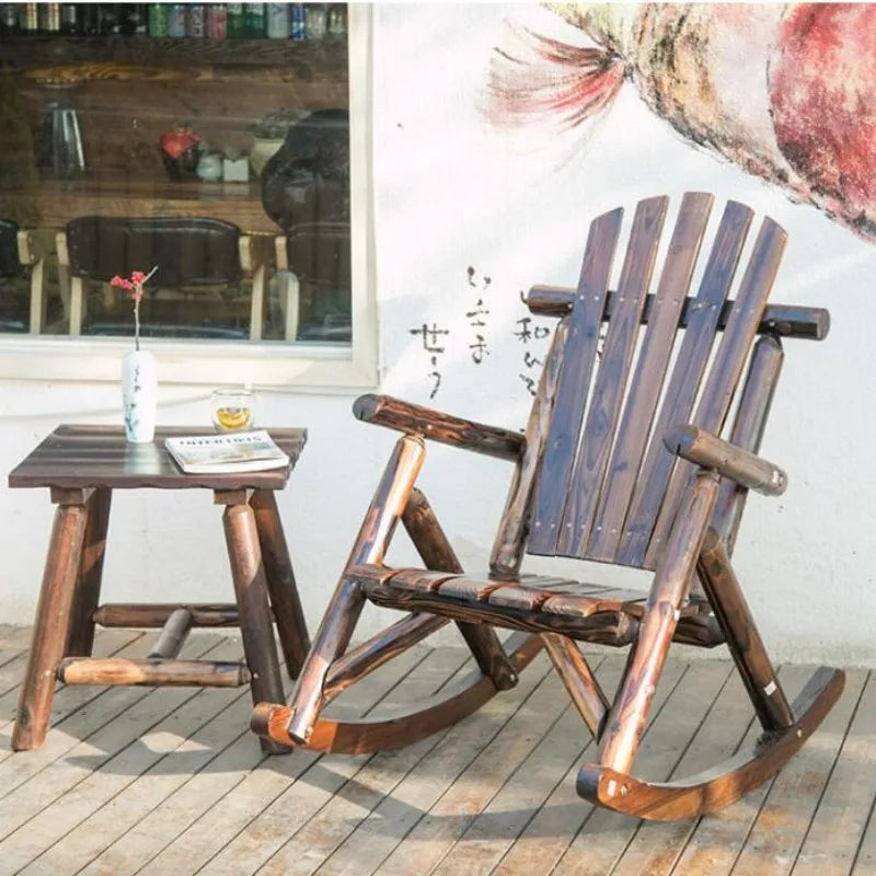 Outdoor Furniture Wooden Rocking Chair Rustic American Country Style Antique Vintage Adult Large Garden Rocker Armchair Rocker
