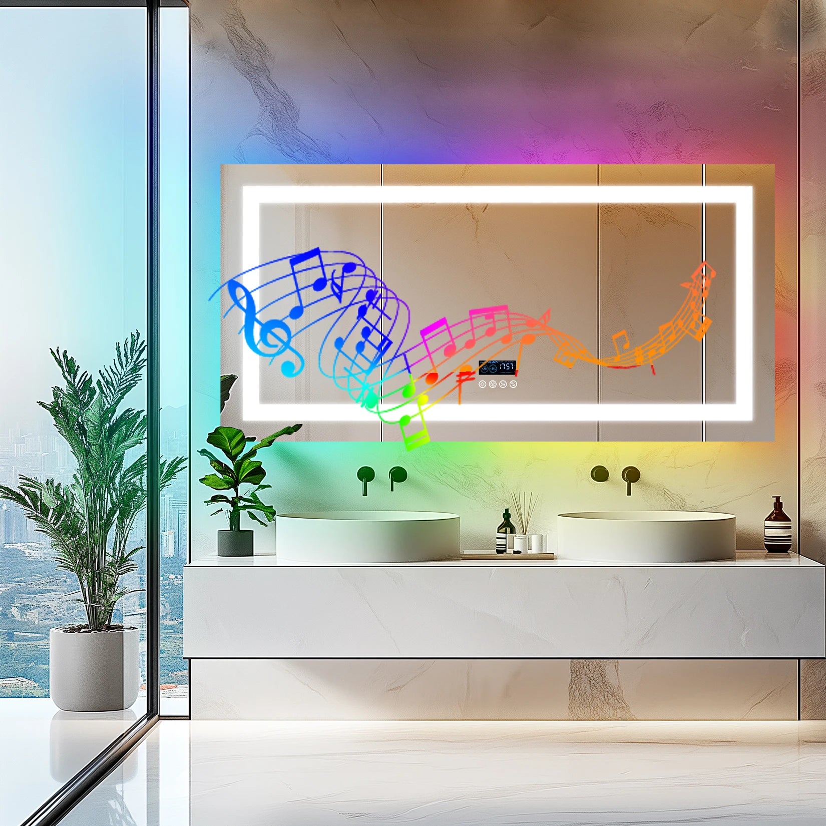 Rectangular RGB Bathroom Mirror With Bluetooth Speaker