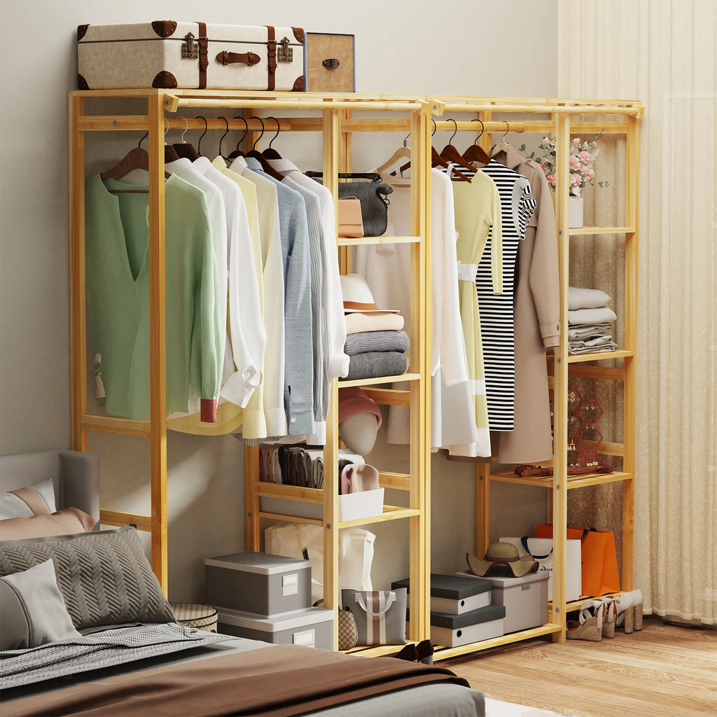6 Tier Bamboo Garment Rack Open