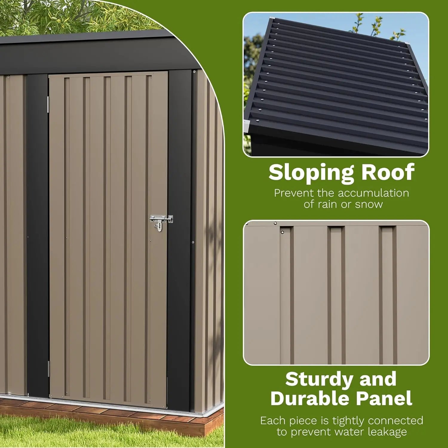 5x3 FT Brown Metal Outdoor Storage Tool Shed