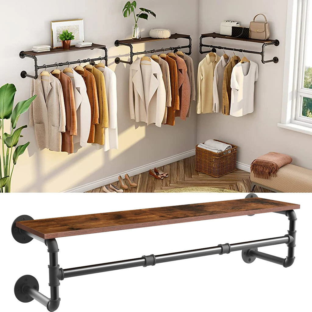 Industrial Pipe Clothing Rack Wall Mounted