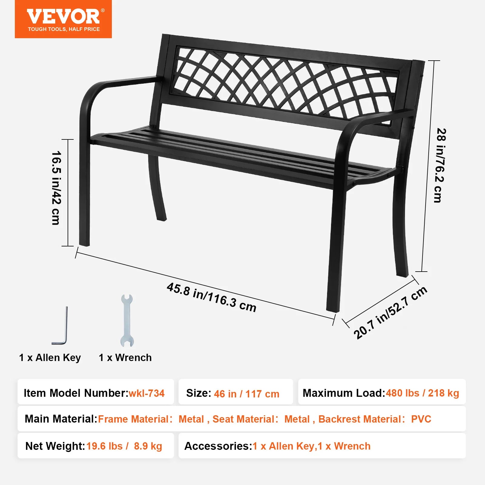 Outdoor Bench Wooden Metal