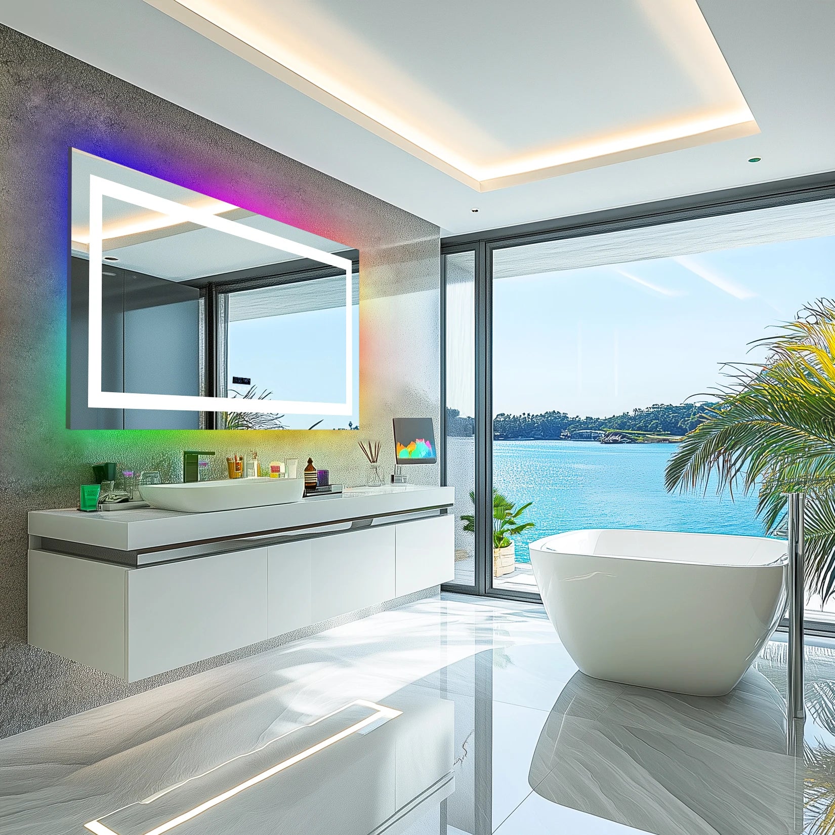 Rectangular RGB Bathroom Mirror With Bluetooth Speaker