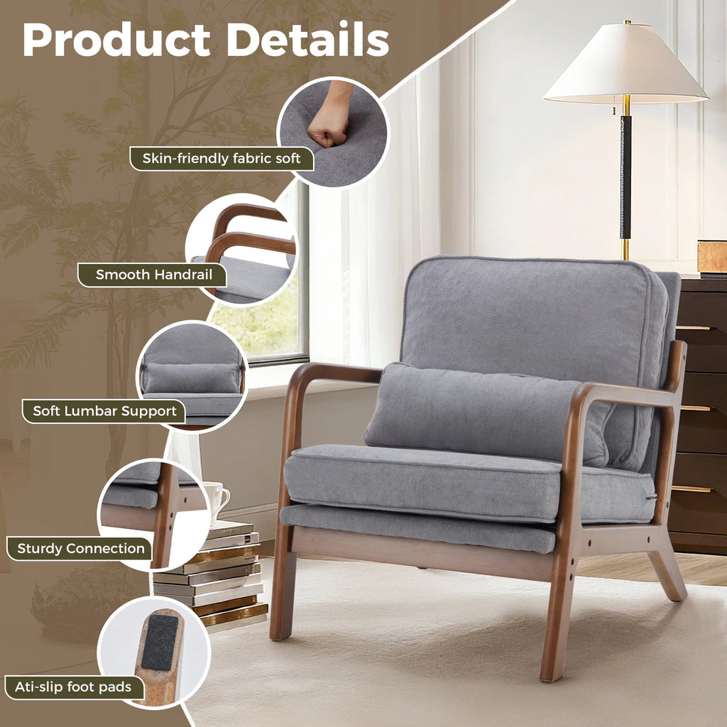 Wooden Chair with Arms and Waist Cushion