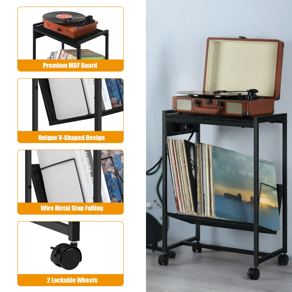 Record Player Stand with Vinyl Storage Side Table