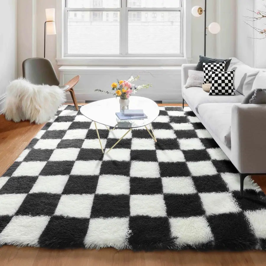 Living Room, 5x8 Area Rug Black and White