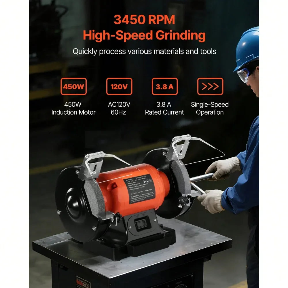 6Inch Single Speed Bench Grinder, 3450RPM