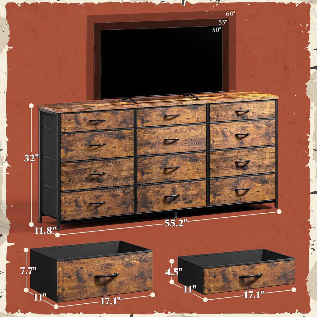 55" Dresser for Bedroom with 12 Drawers