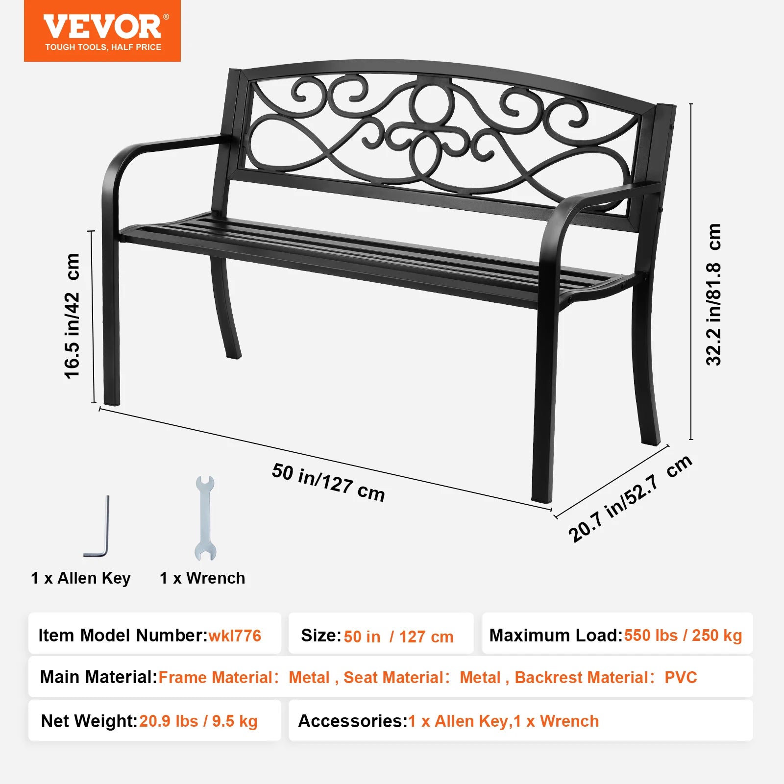 Outdoor Bench Wooden Metal