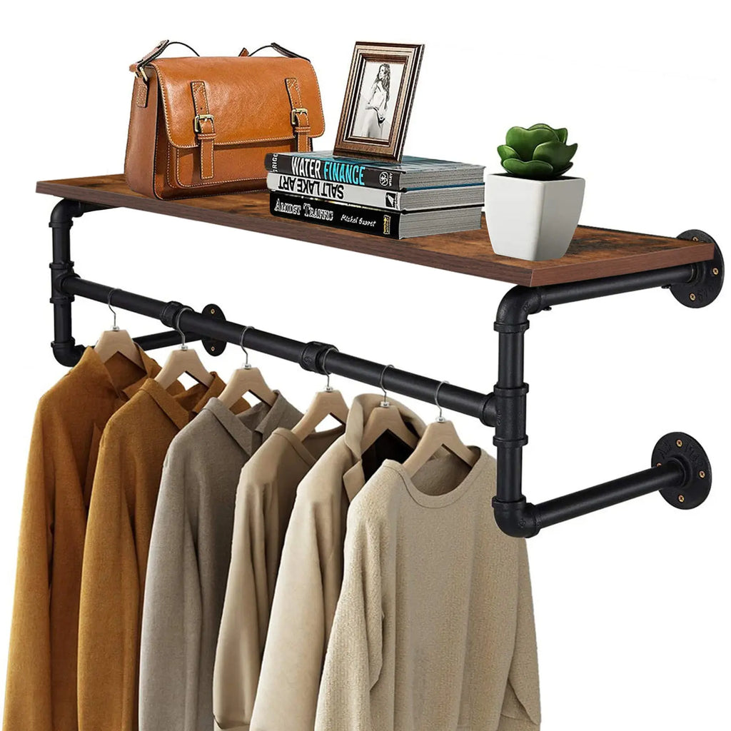 Industrial Pipe Clothing Rack Wall Mounted