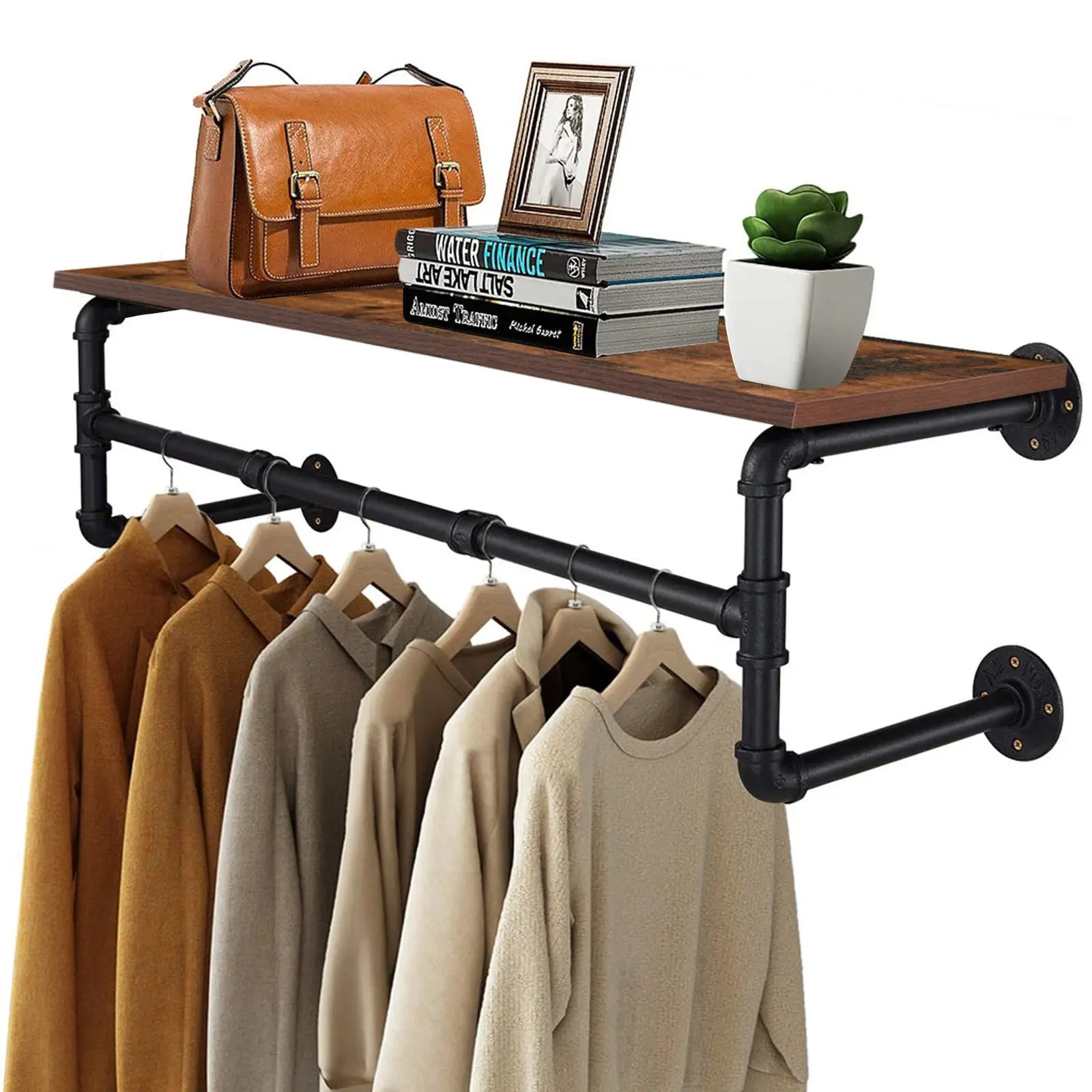 Industrial Pipe Clothing Rack Wall Mounted