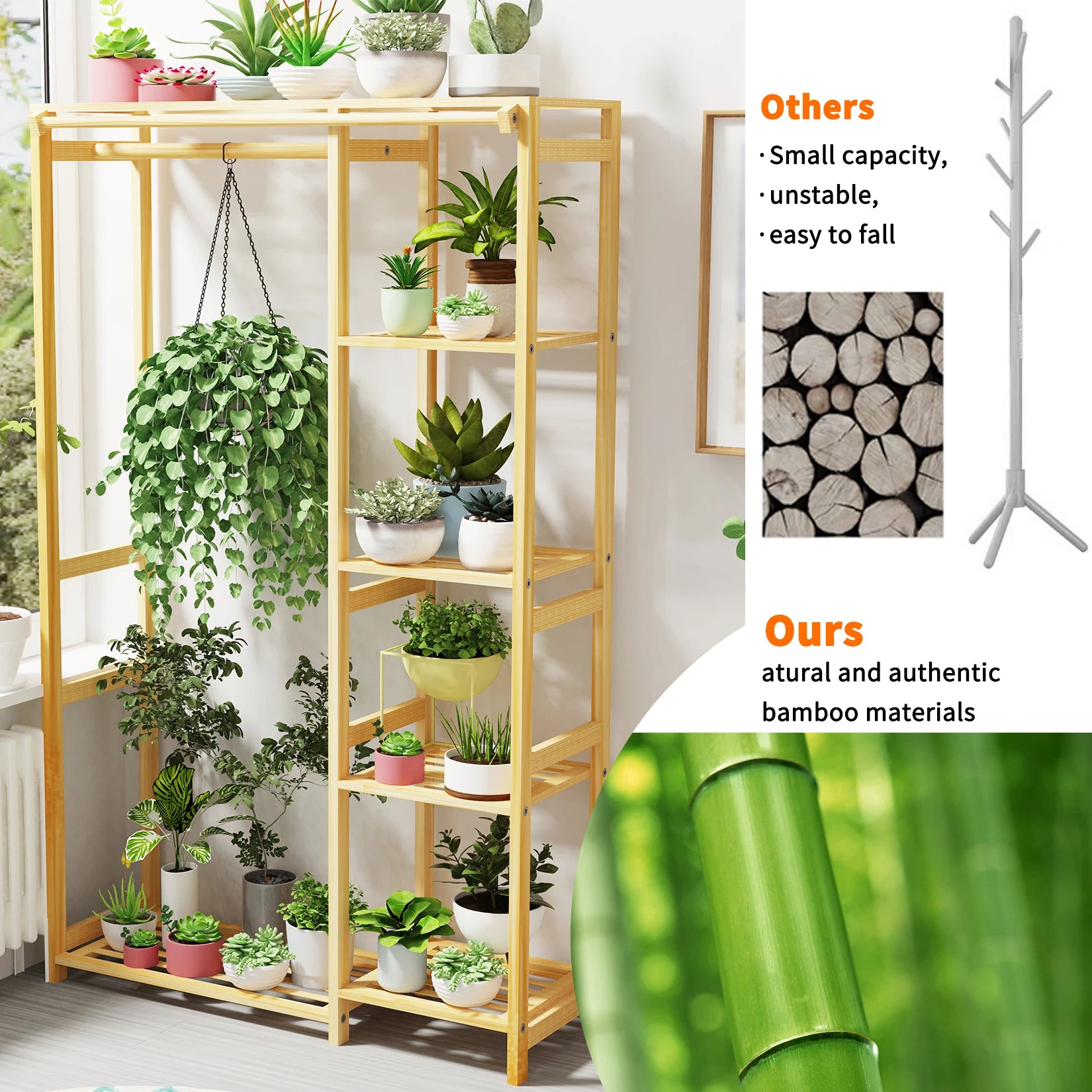 6 Tier Bamboo Garment Rack Open