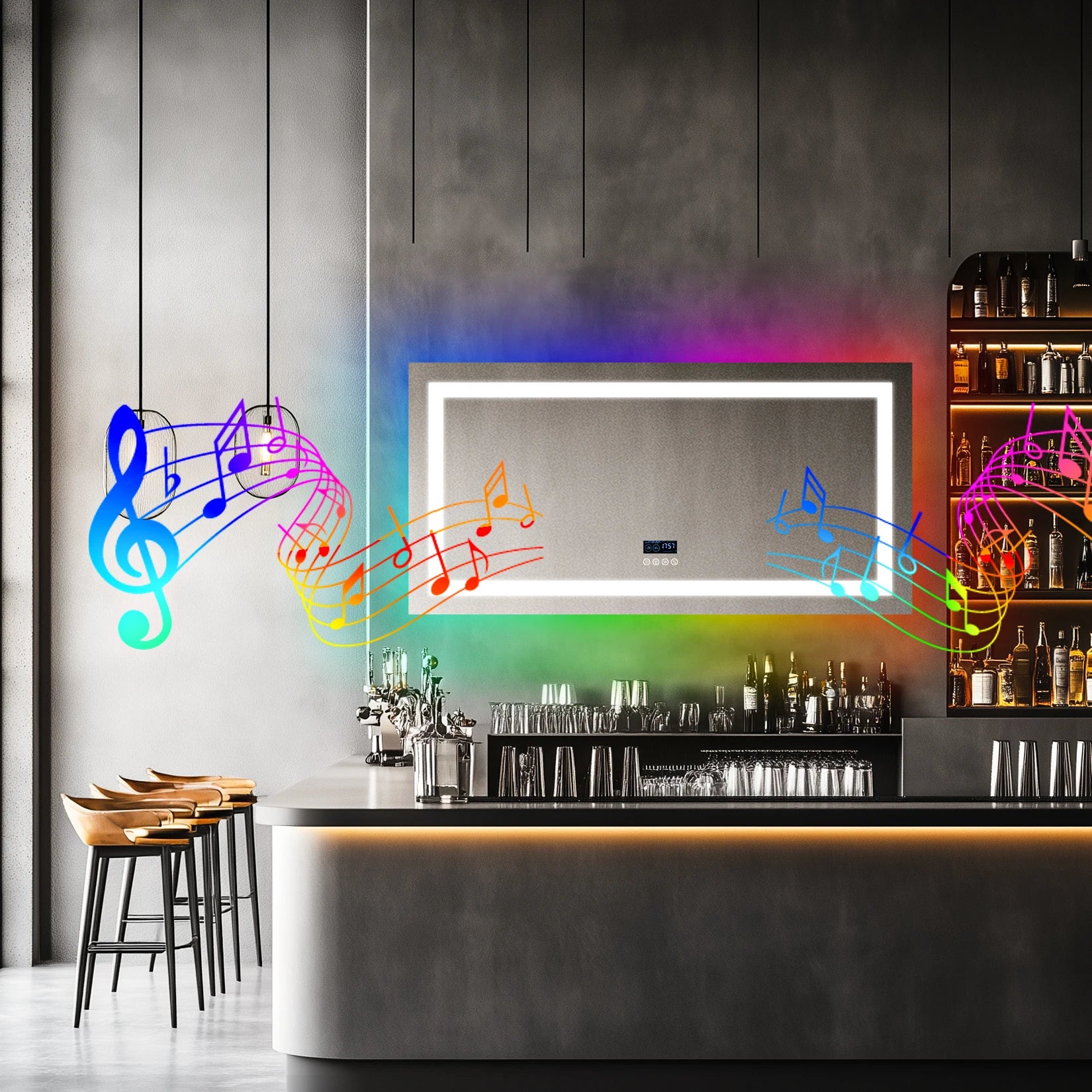 Rectangular RGB Bathroom Mirror With Bluetooth Speaker