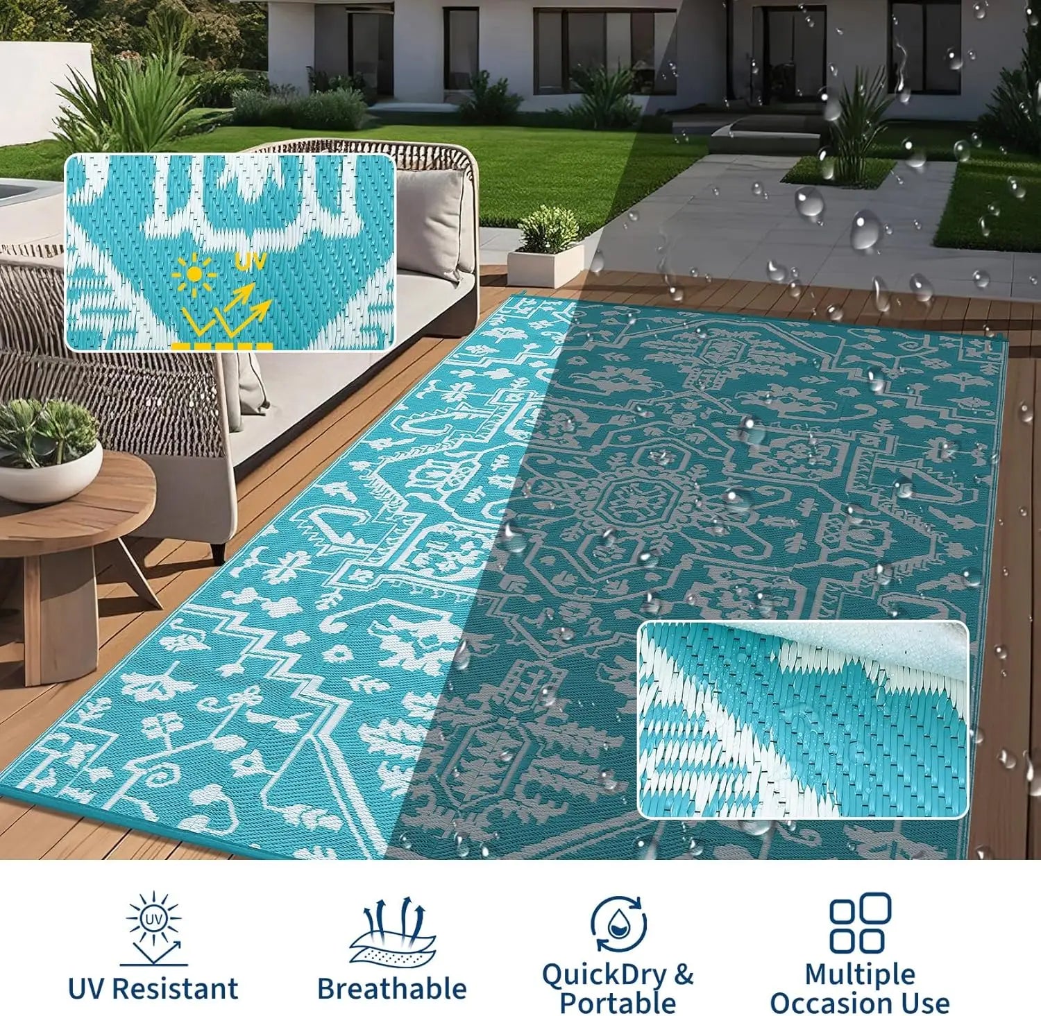 Waterproof Outdoor Area Rug Stain-Resistant