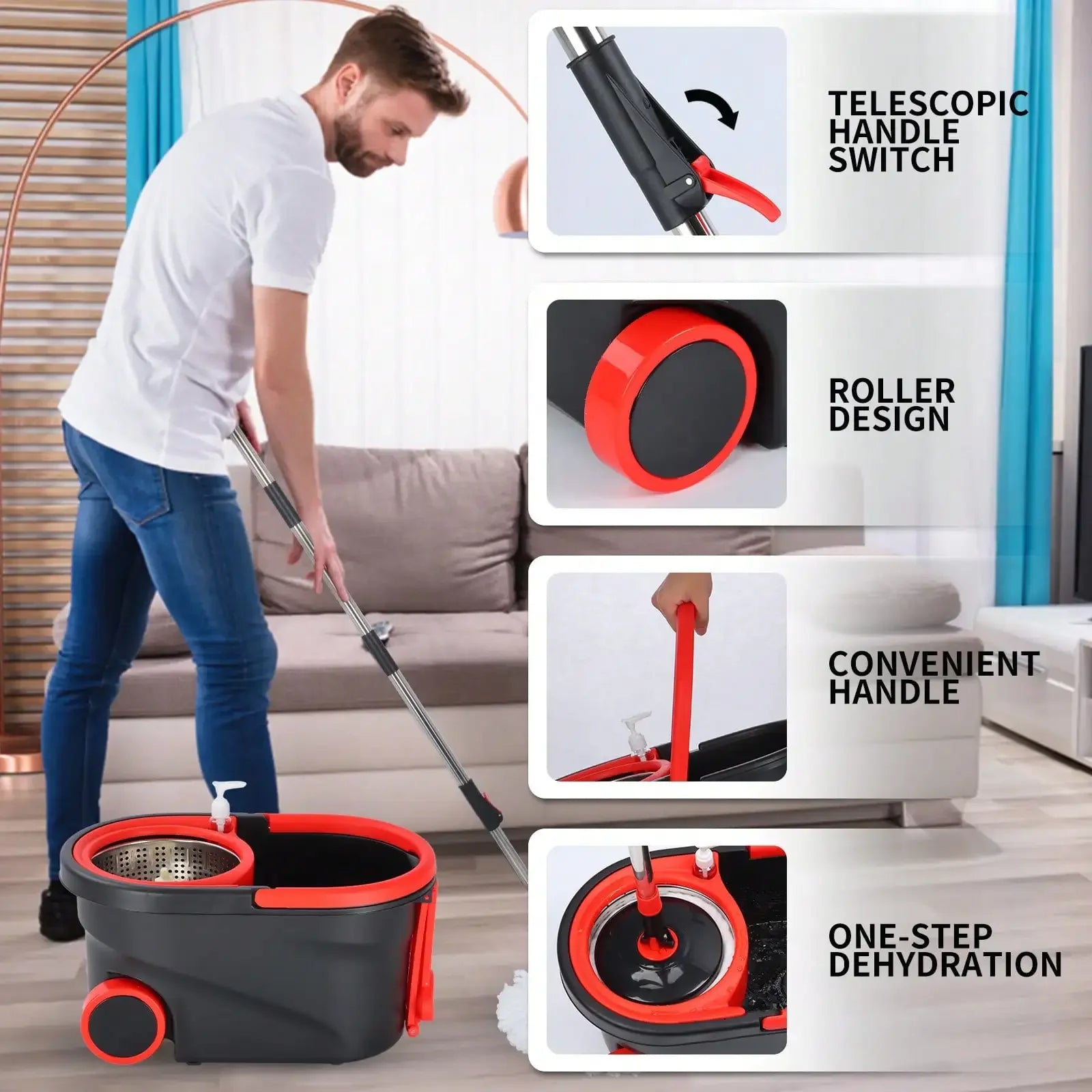 Rolling Spin Mop Bucket Set with Wringer
