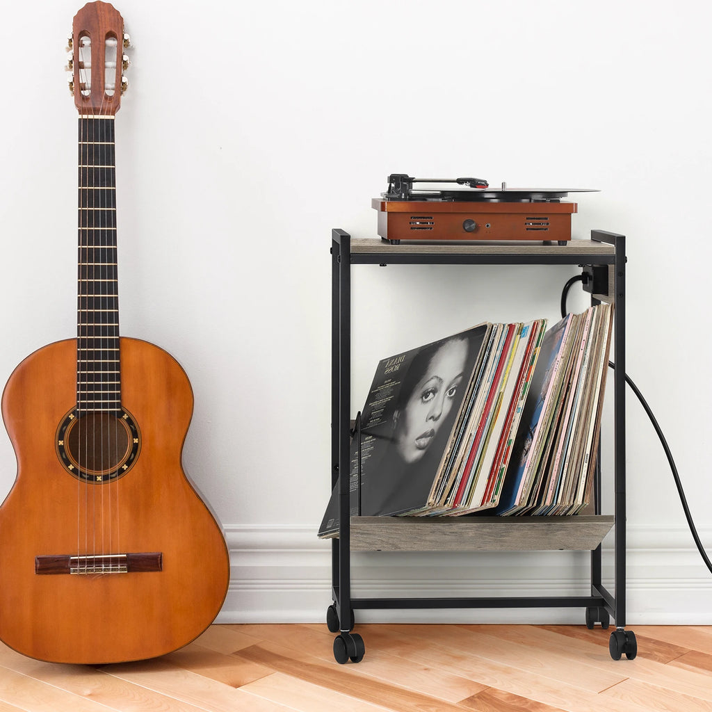 Record Player Stand with Vinyl Storage Side Table