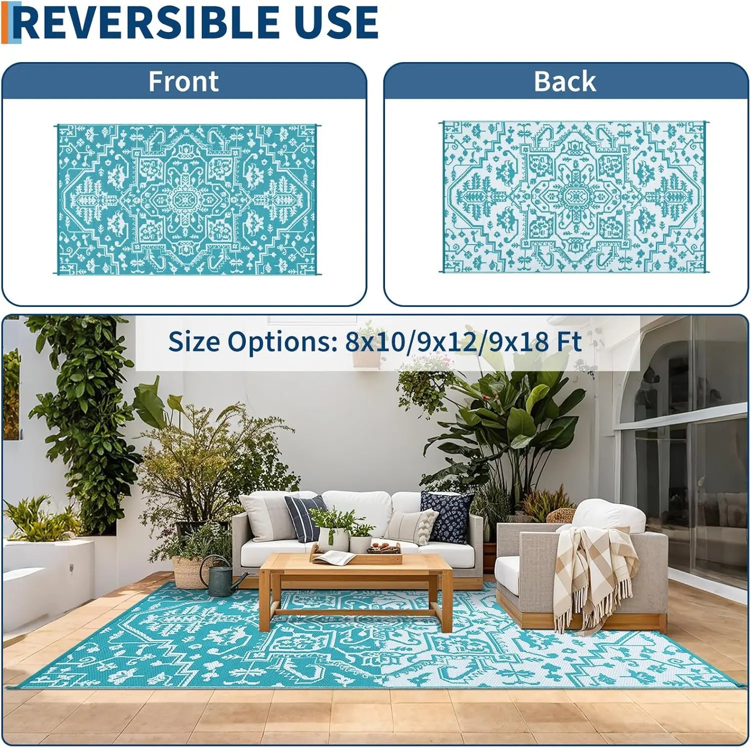 Waterproof Outdoor Area Rug Stain-Resistant