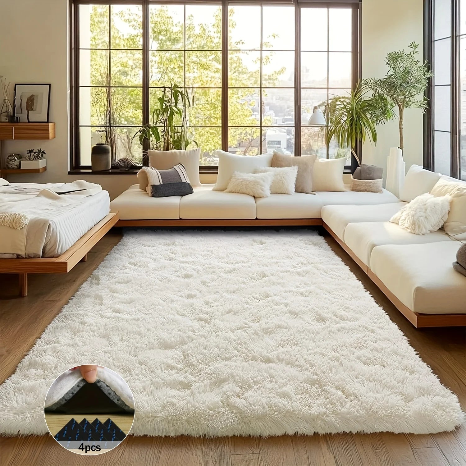 Off-White Soft Shag Plush Carpet
