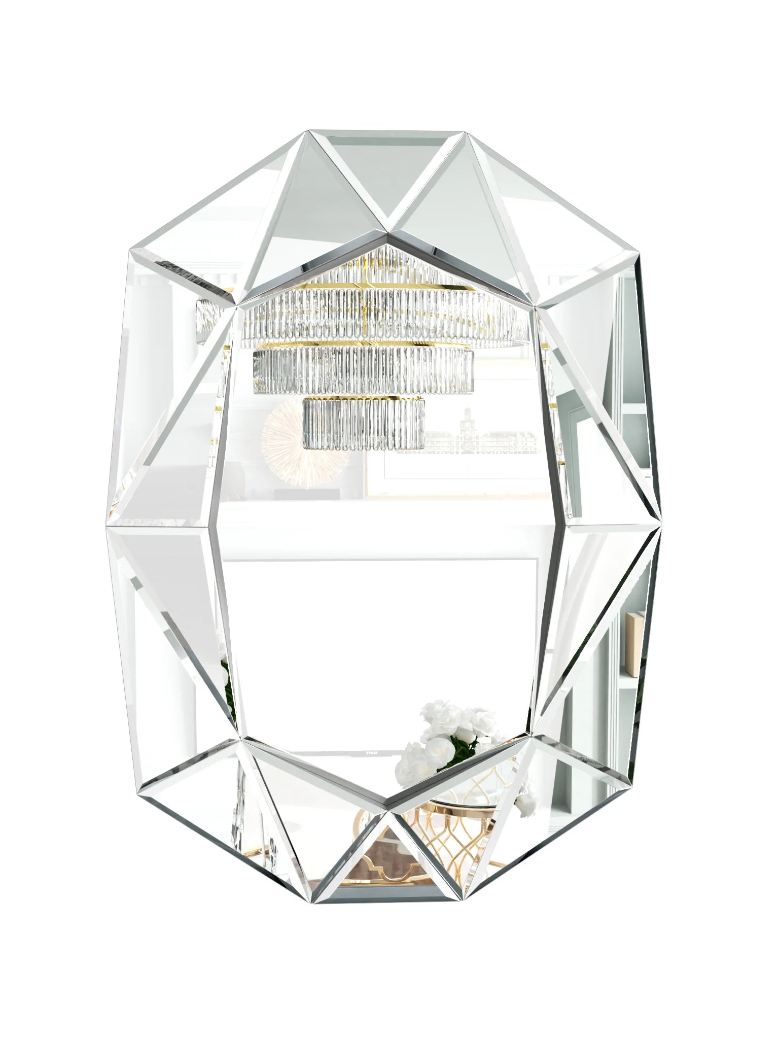 Stylish Irregular Silver Glass Wall Mirror with Beveled Diamond Edge Accents Perfect Decor for Living Room, Bedroom Entryway