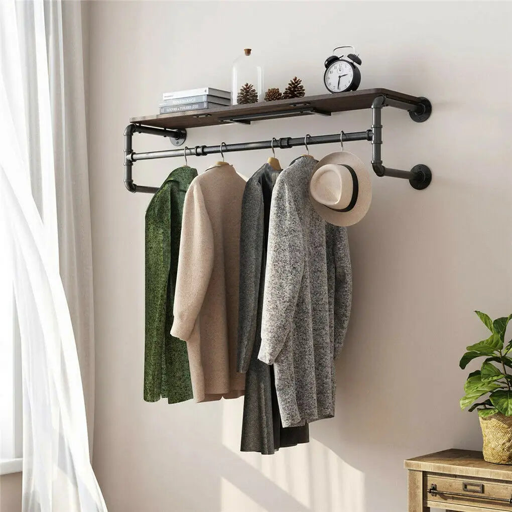 Industrial Pipe Clothing Rack Wall Mounted