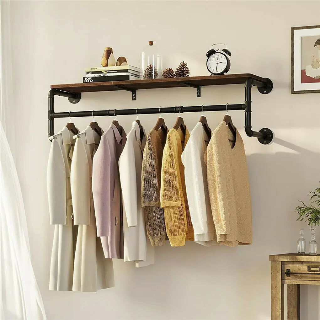 Industrial Pipe Clothing Rack Wall Mounted