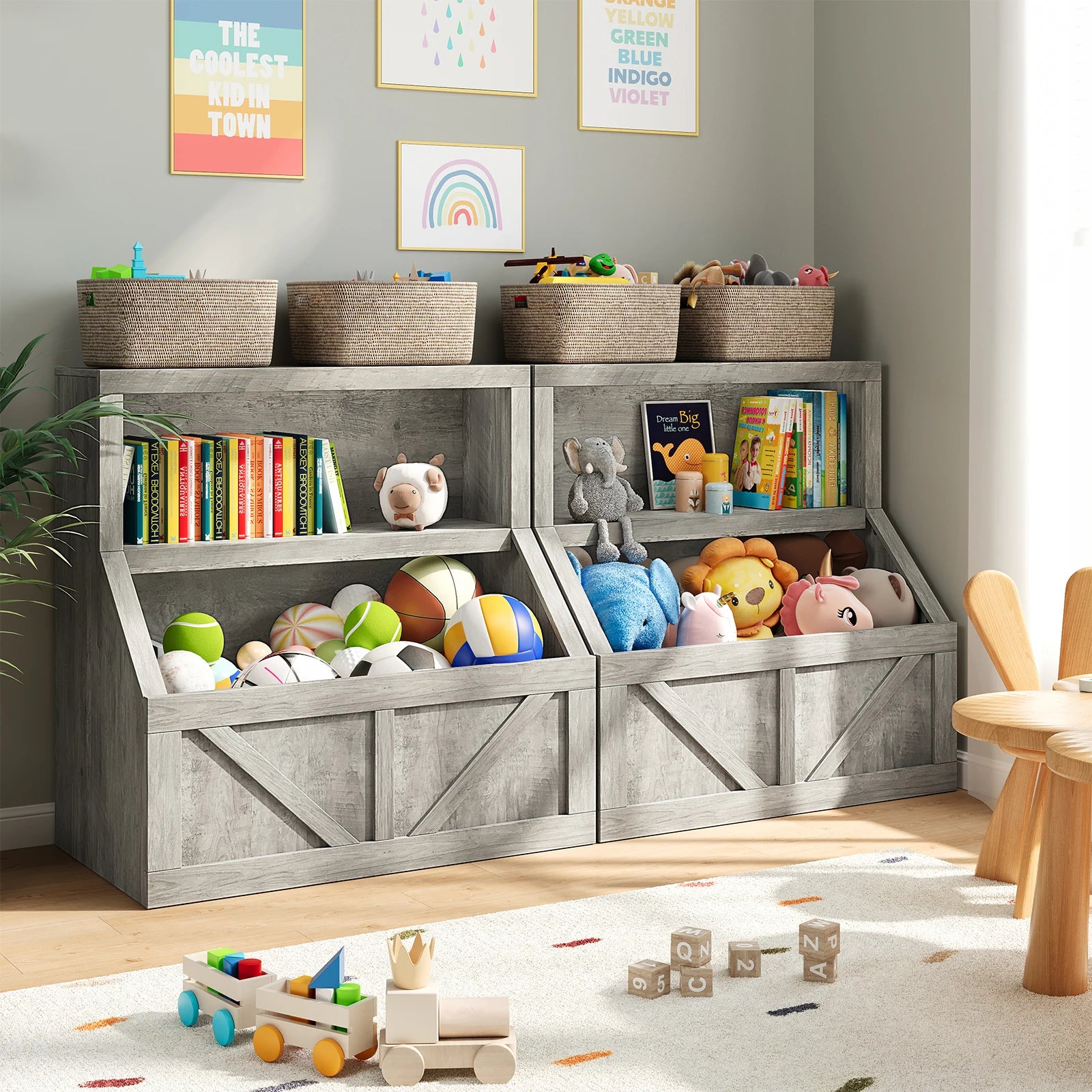 Kids Bookshelf Wooden Toy Storage Organizer