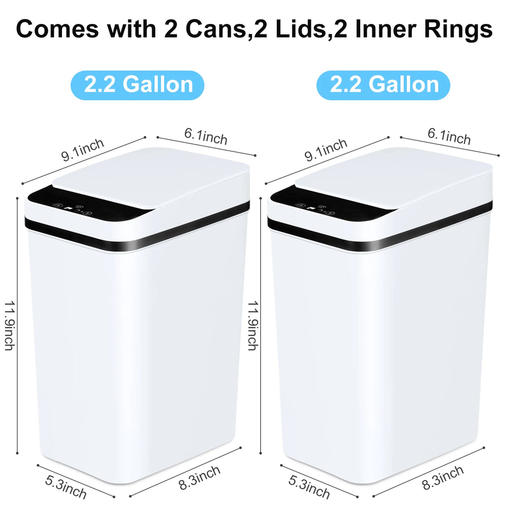 2 Pack 12L Bathroom Automatic Touchless Trash Cans