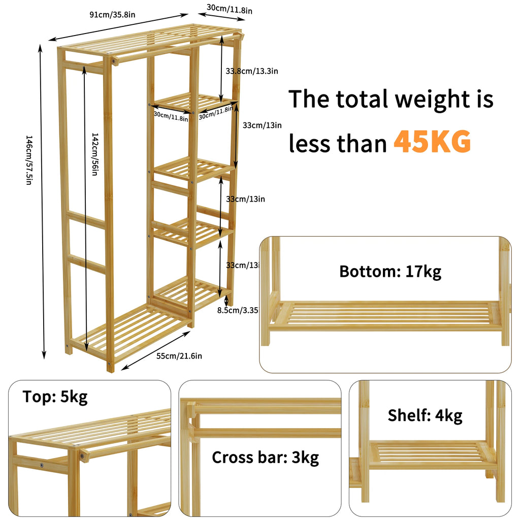 6 Tier Bamboo Garment Rack Open