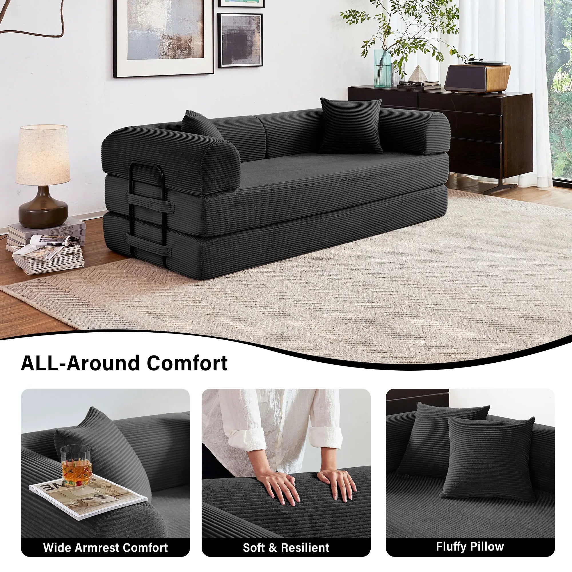 79'' Boneless Couch Foldable Convertible Futon Sleeper