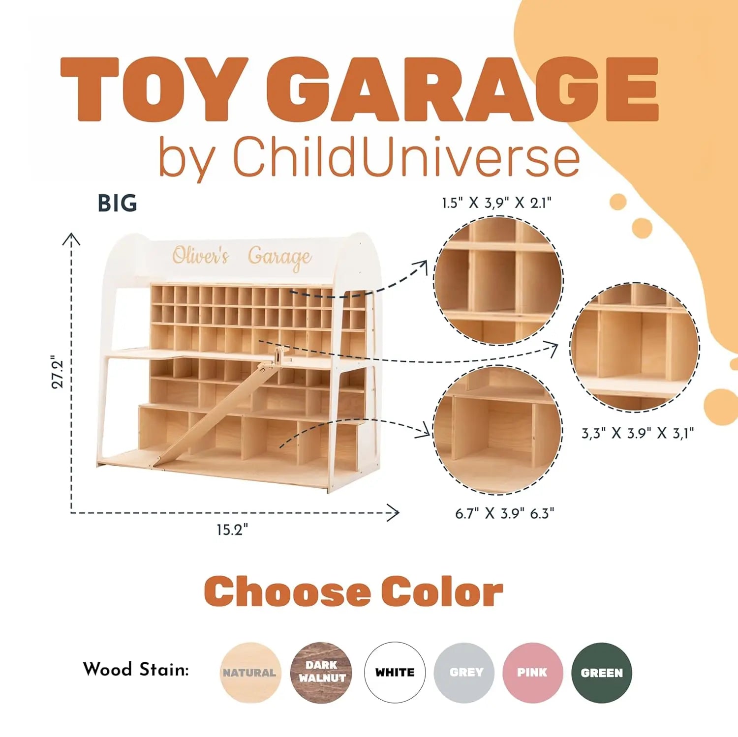 Wooden Toy Parking Garage with Elevator Storage