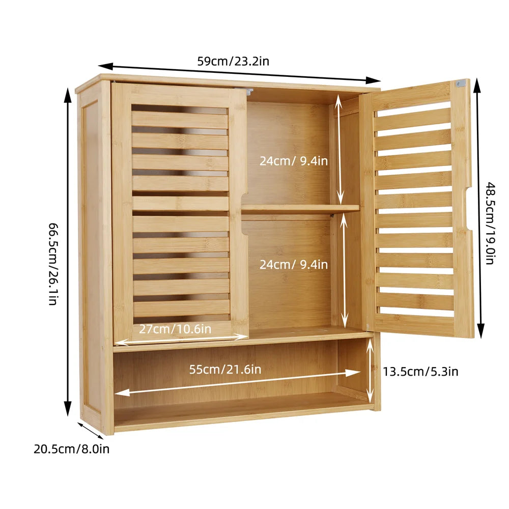 Natural Bamboo Wall-Mounted Adjustable Shelf