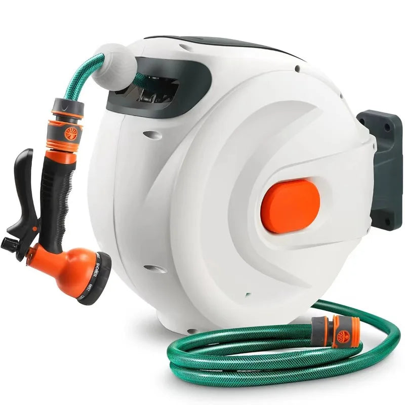 Retractable Garden Hose Reel 1/2 Inch x 130 ft, Wall Mounted