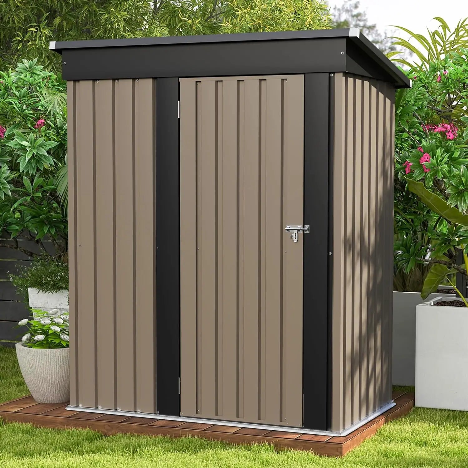 5x3 FT Brown Metal Outdoor Storage Tool Shed