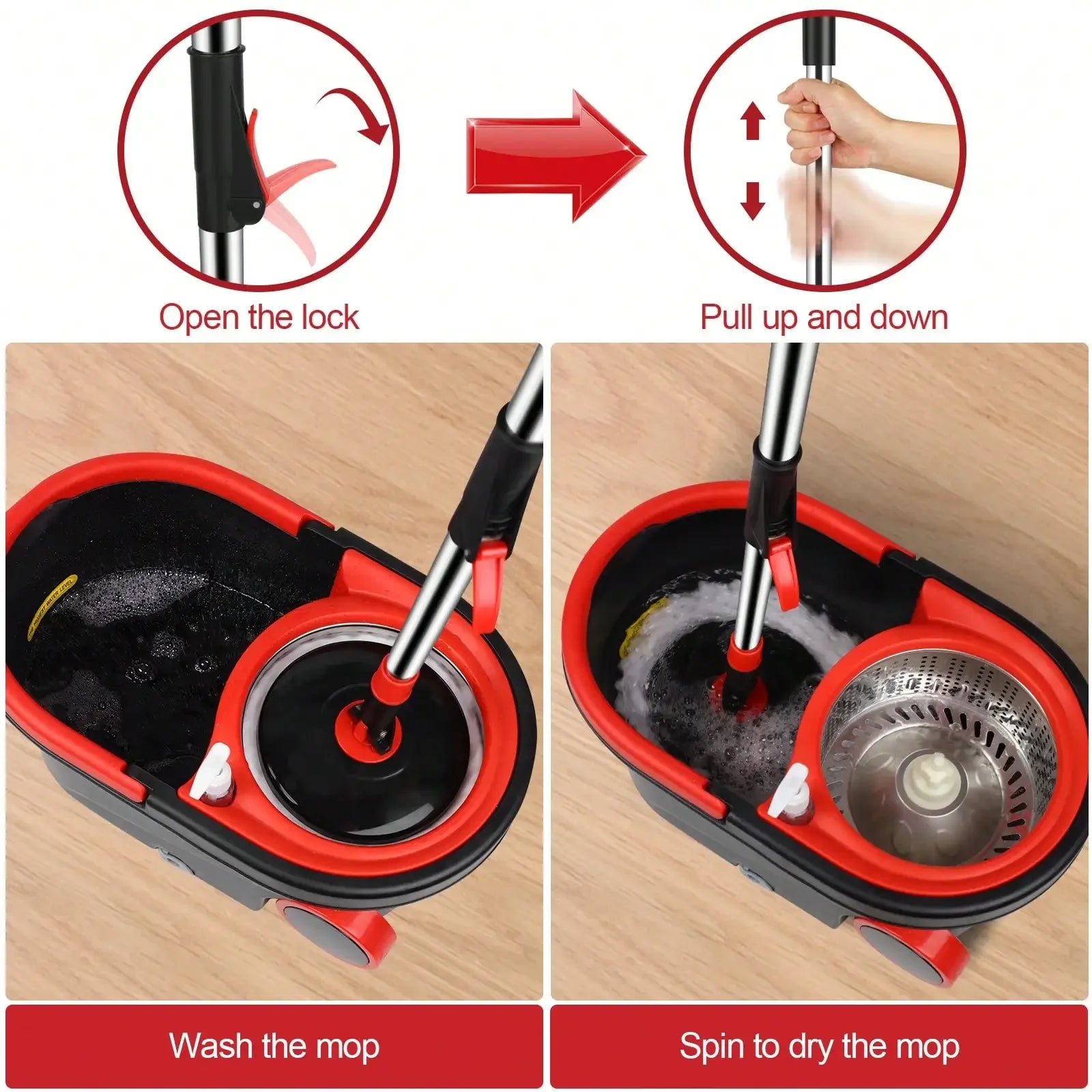 Rolling Spin Mop Bucket Set with Wringer