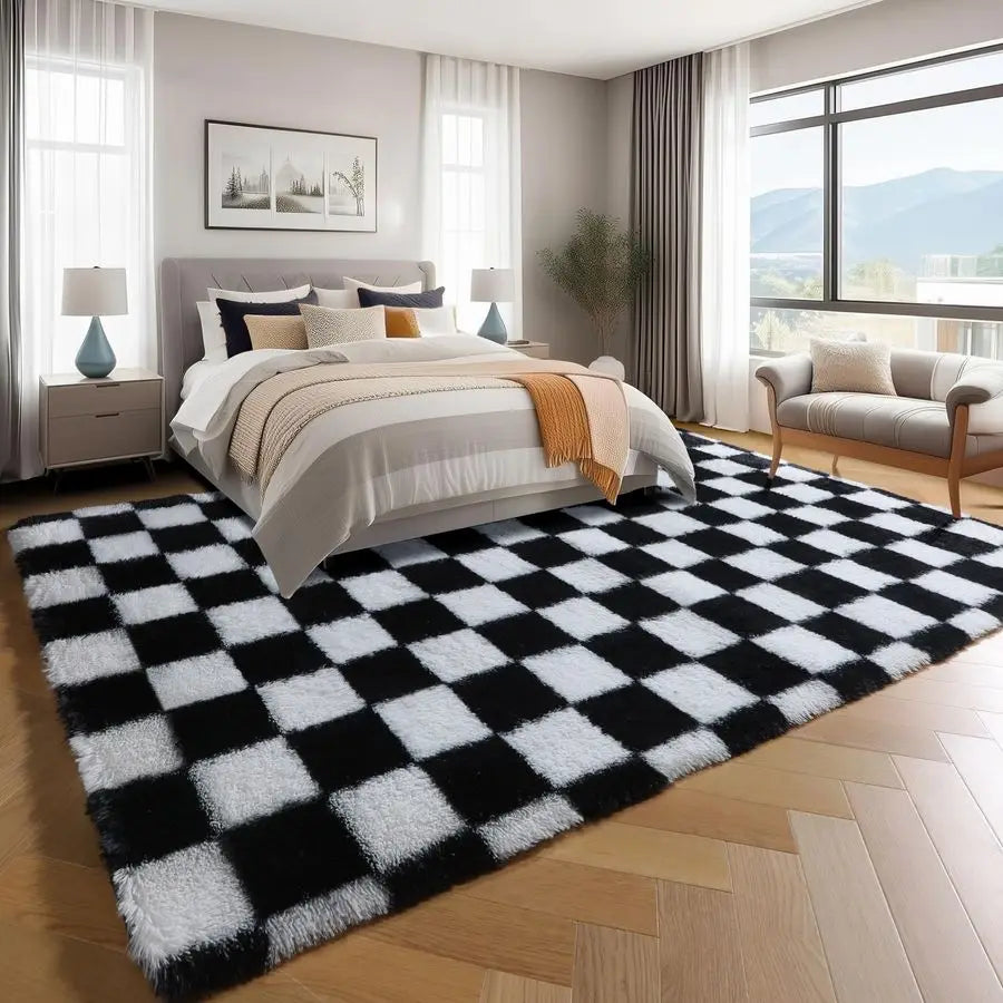 Living Room, 5x8 Area Rug Black and White
