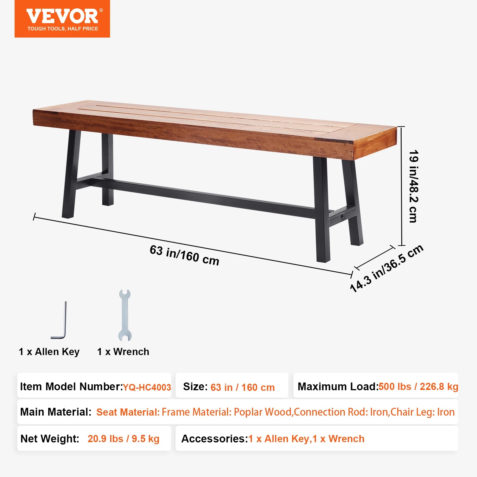 Outdoor Bench Wooden Metal
