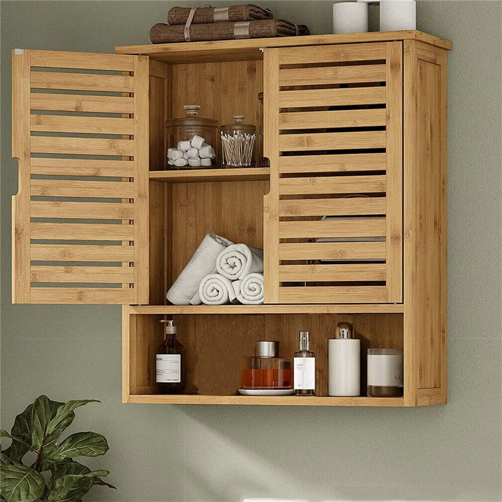 Natural Bamboo Wall-Mounted Adjustable Shelf