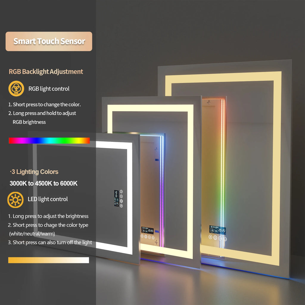 Rectangular RGB Bathroom Mirror With Bluetooth Speaker