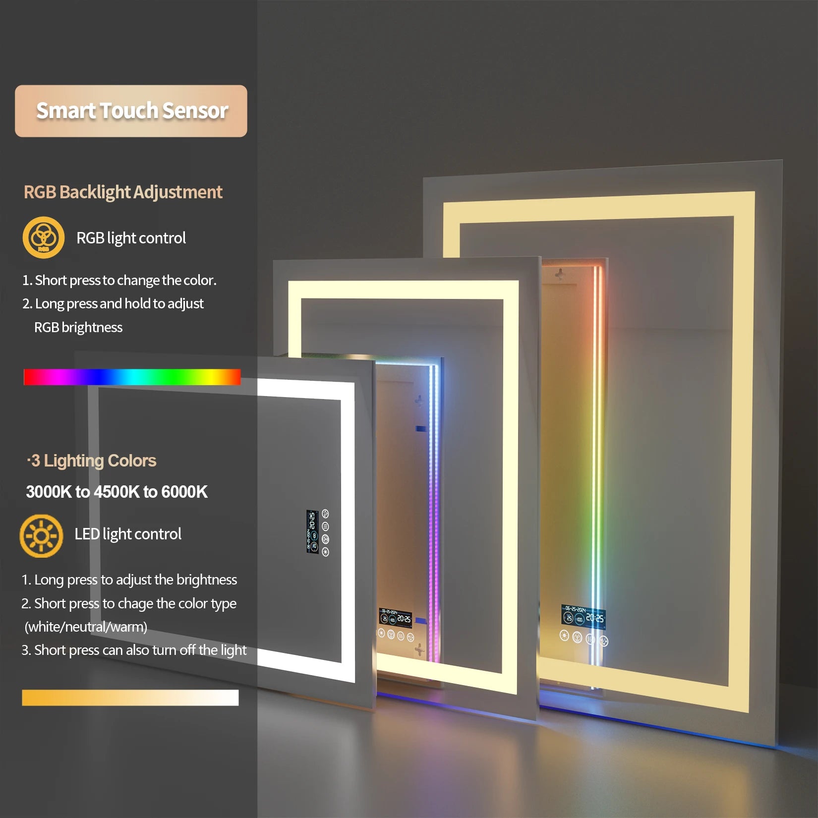 Rectangular RGB Bathroom Mirror With Bluetooth Speaker