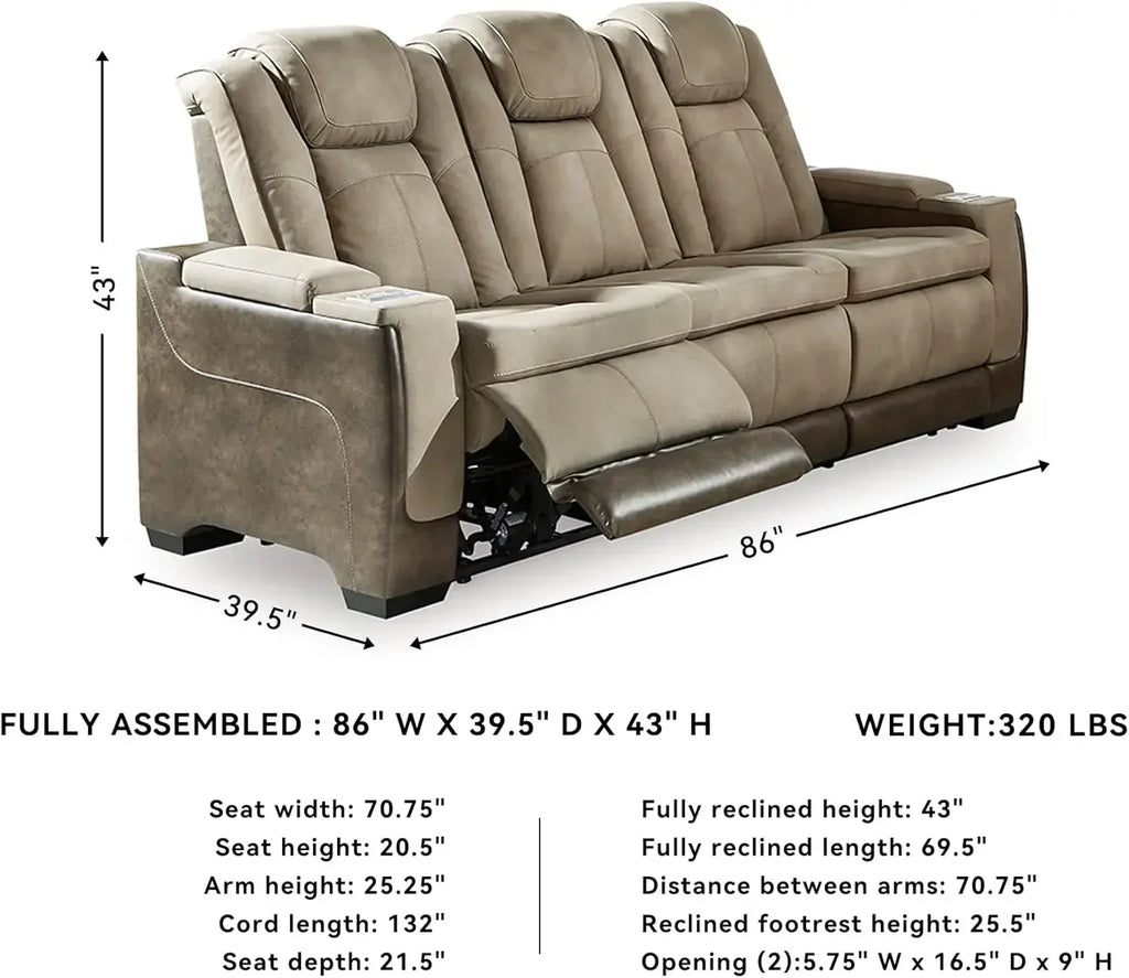 Power Reclining Sofa with Adjustable Headrest