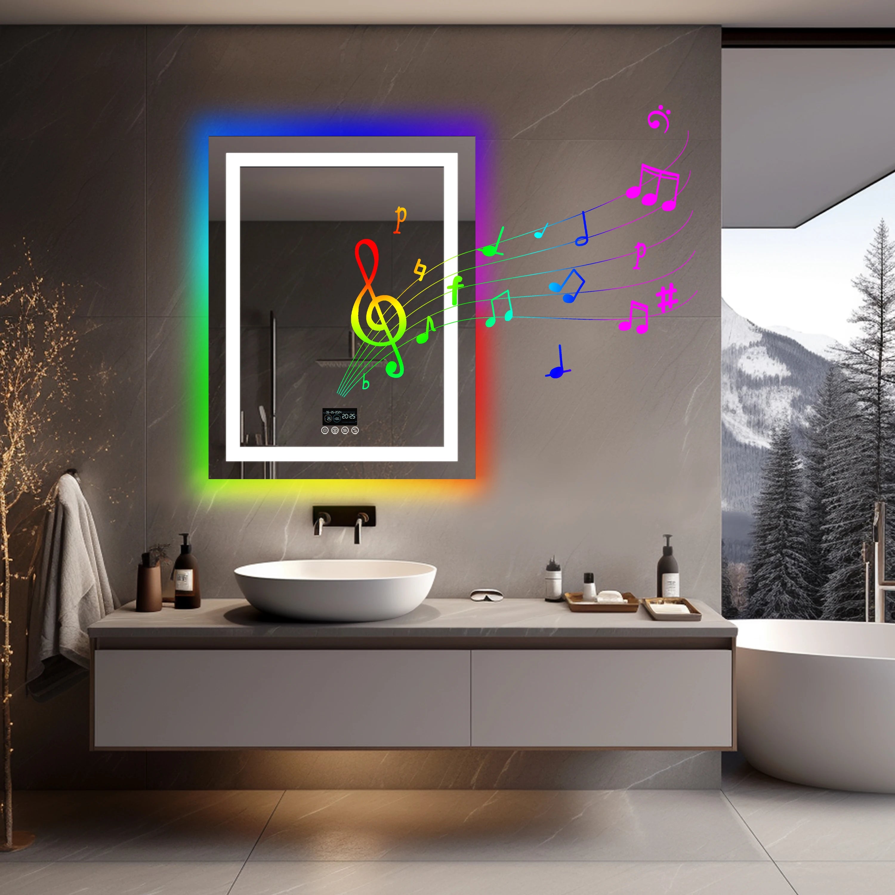 Rectangular RGB Bathroom Mirror With Bluetooth Speaker