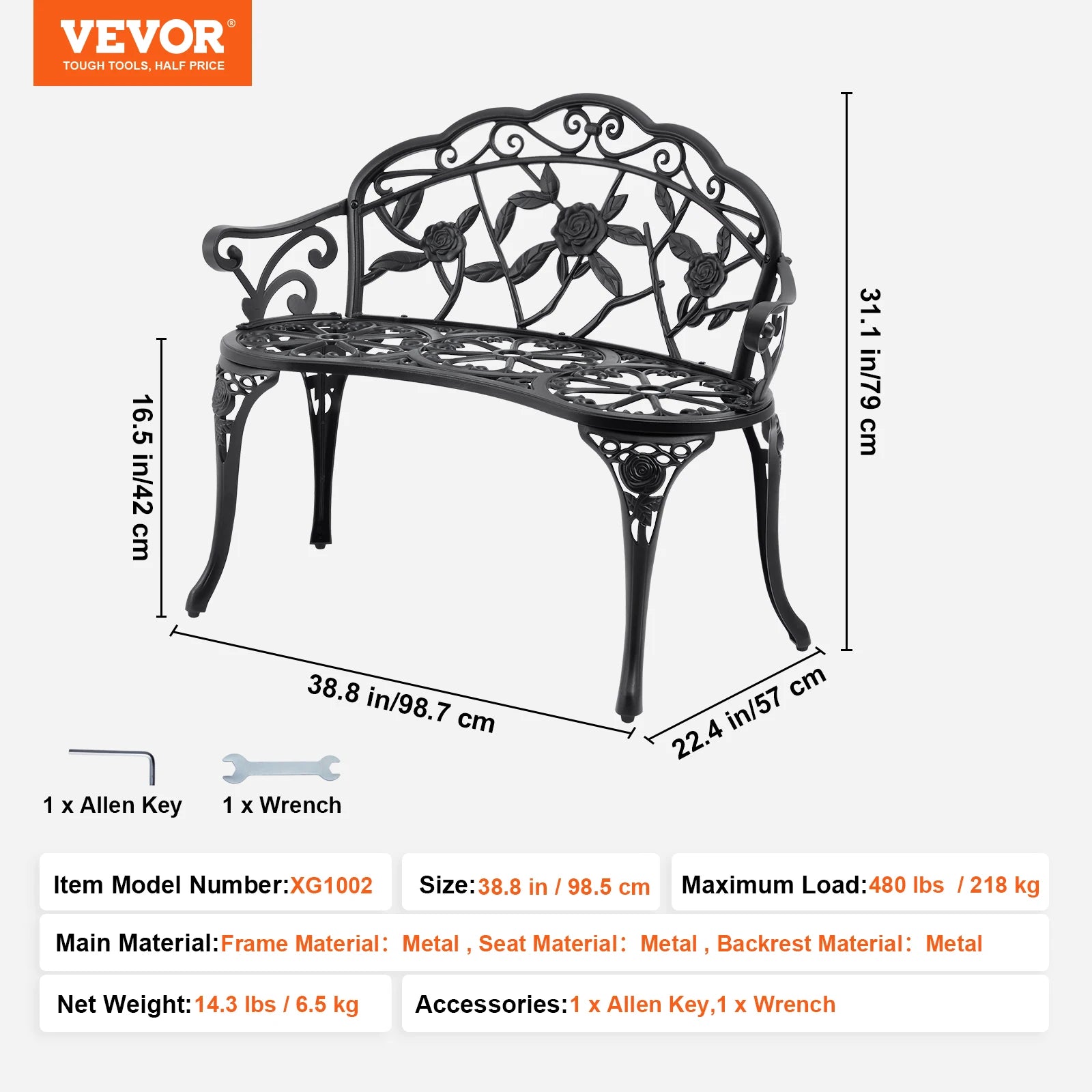 Outdoor Bench Wooden Metal
