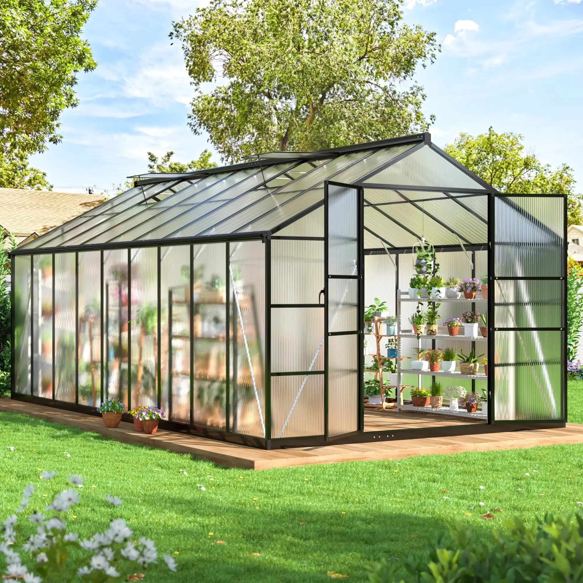 VIWAT 4x6~10x18FT Multi-Size Polycarbonate Greenhouse